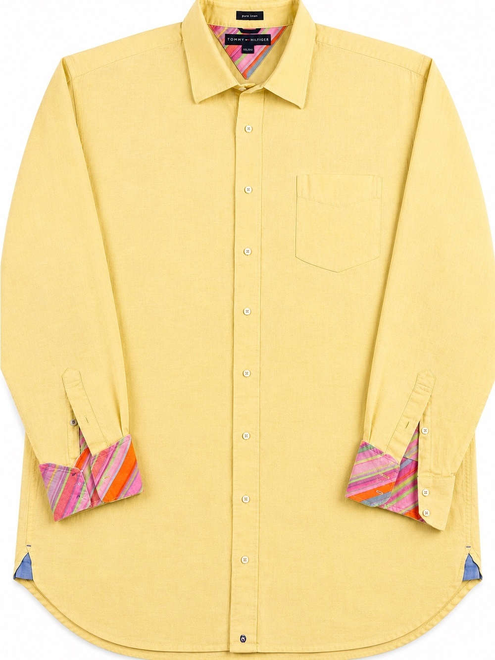 Tommy Hilfiger 100% Linen Shirt XXL Butter Yellow Contrast Cuffs Vintage Y2K